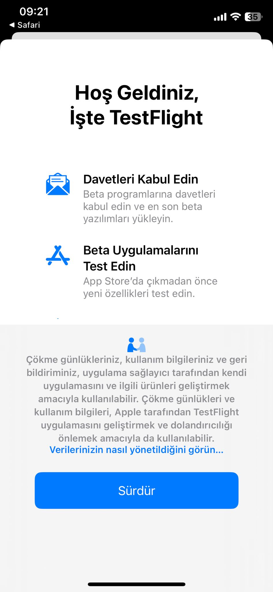 TestFlight Hoş Geldiniz